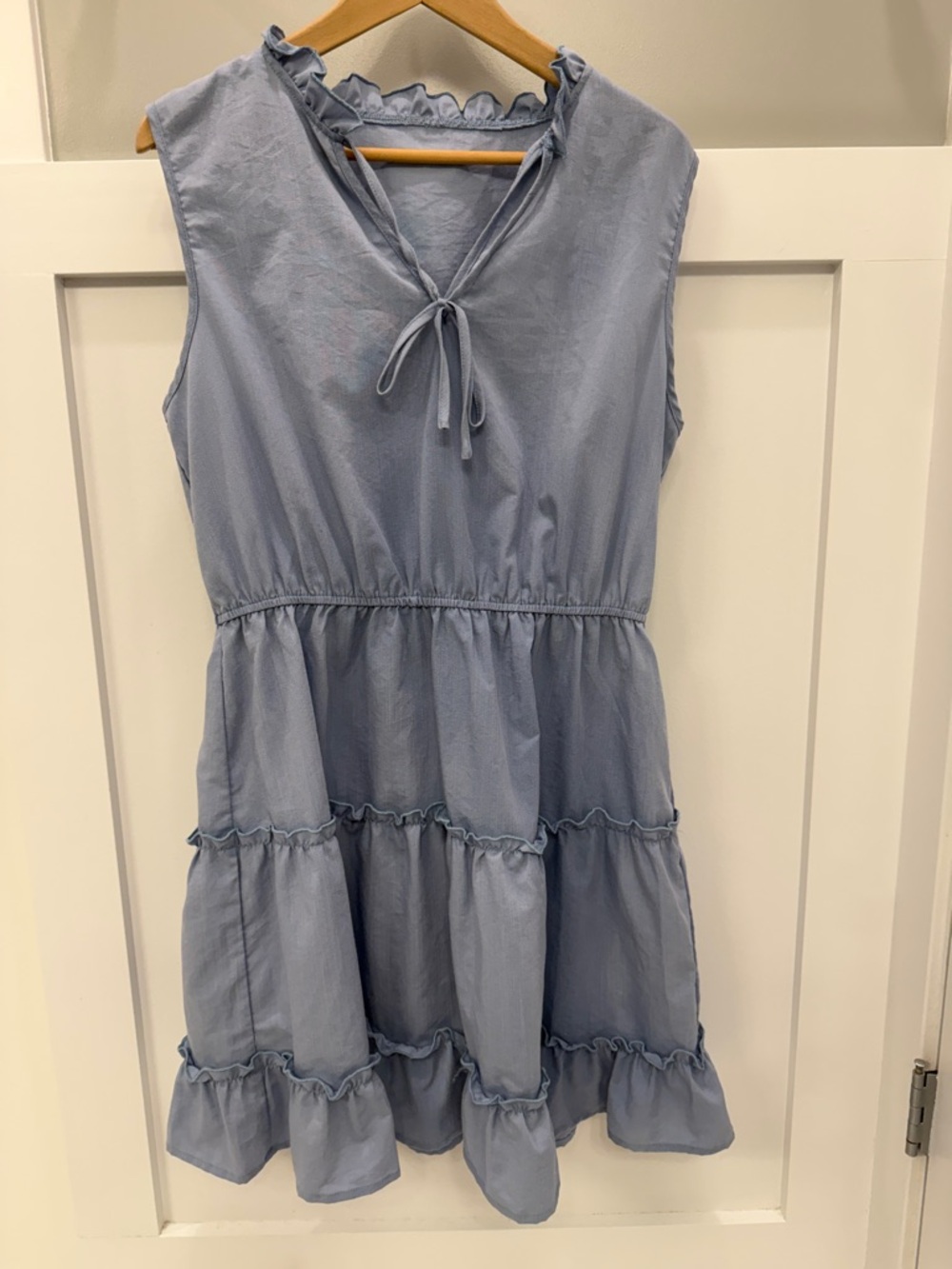 Cupshe Light Blue Sleeveless Tiered Tie-Neck Dress/ Swim Cover-up Option